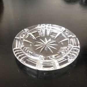 Vintage Crystal Lead Heavy Ashtray Round Cut Art Glass Star Design